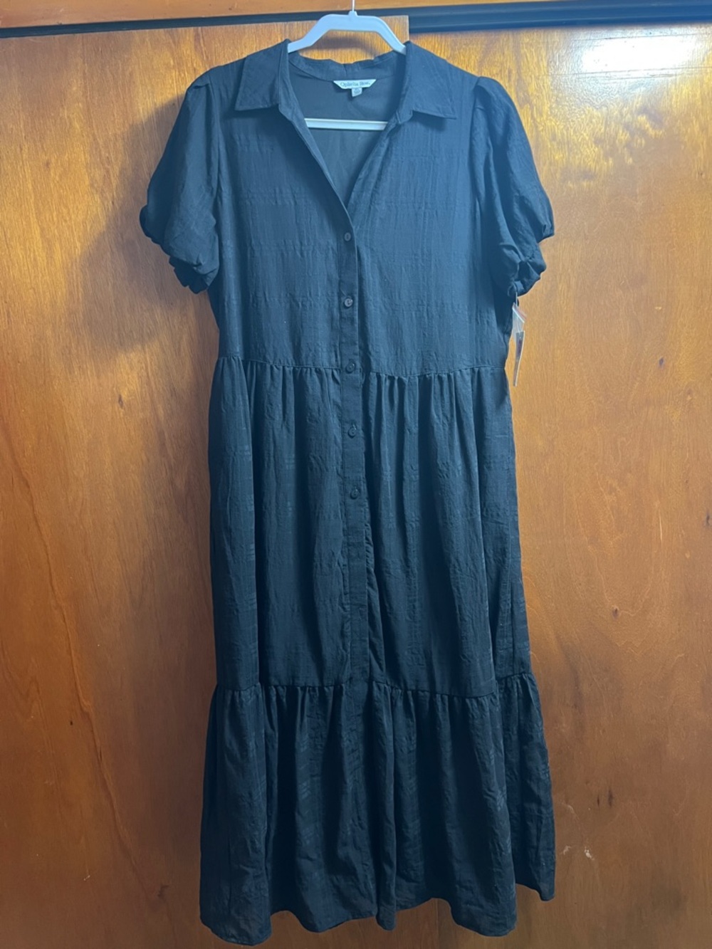 Women’s Black Button-Front Midi Dress - Classic Collared Style
